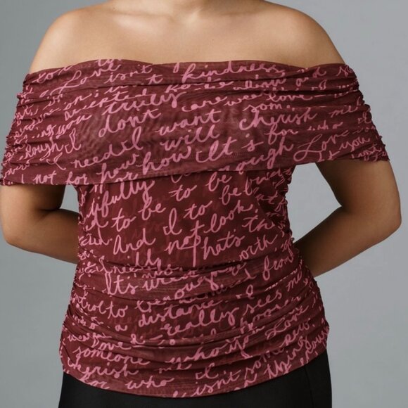 Maeve Anthropologie Off-The-Shoulder Mesh Top Dark Maroon Size M - Picture 5 of 7